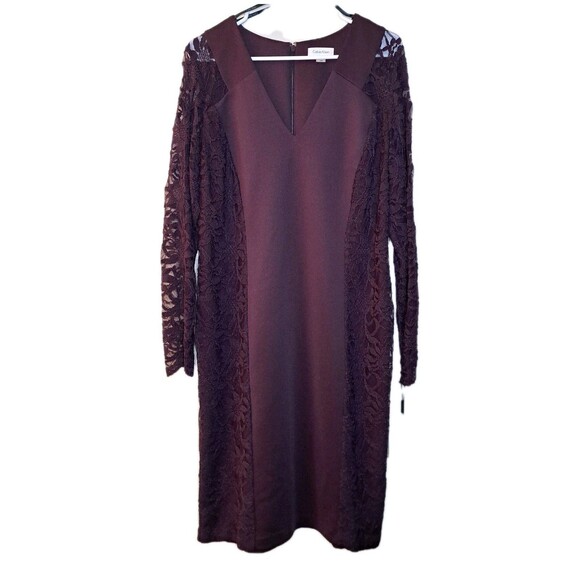 NEW Kelvin Clein Purple Lace Sleeve Sheath Dress Plus Size 16W Evening - Picture 2 of 13